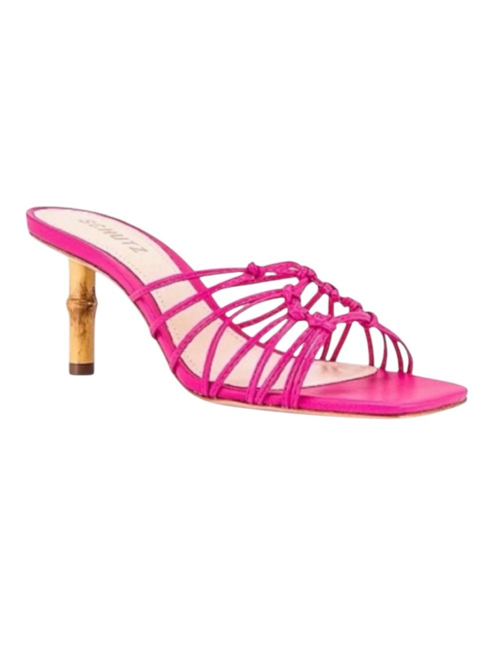 Schutz Dileni Women Pink Fuchsia Gold Bamboo Heel Strappy Sandals 9.5B⁠